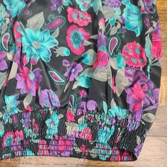Vintage 80s 90s Black Pink Floral Shirt - Picture 9 of 14
